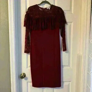 Neiman Marcus Portwine Lace Collar Dress Size 8 Formal Dressy